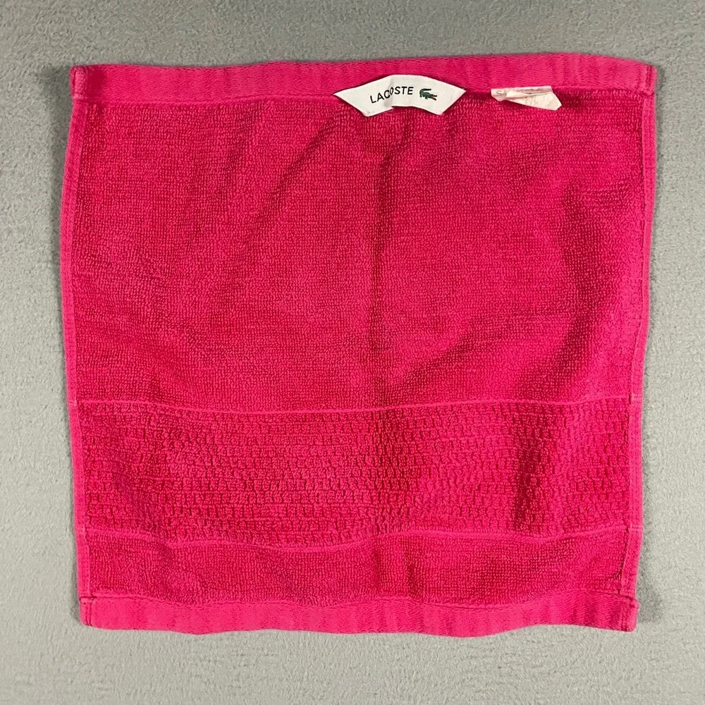 Lacoste Pink Supima Cotton Washcloth Embroidered Crocodile Logo Towel